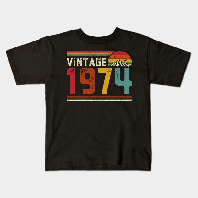 Vintage 1974 Birthday Gift Retro Style Kids T-Shirt by Foatui